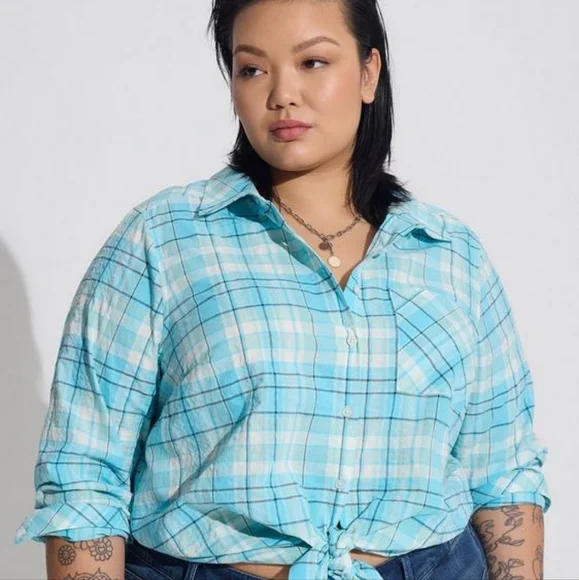Torrid Lizzie Cotton Button-Up Long Sleeve Shirt